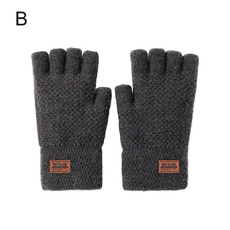 1 Pair Alpaca Wool Fingerless Gloves Thermal Mens Knitted Half Finger Mittens