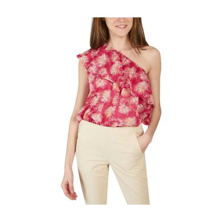 Hartford Asymmetrical top with foliage print Helga Rød, Dame