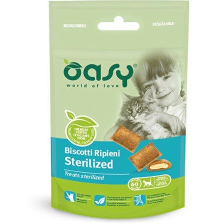 Oasy Wet Cat Snack Biscotti Ripieni Al Pollo Gatti Sterilizzati
