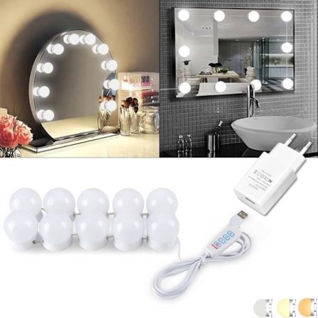 10 LED USB Sminkspegel Ljus Dimbar lampa Belysning för Dressing Makeup Kosmetisk 10W 6500K/4000K/3000K