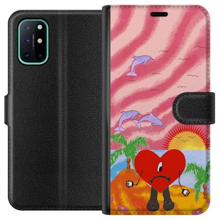 Kompatibel Tegnebogsetui til OnePlus 8T Bad Bunny i en farverig quiltet jakke med hjertemønster og solbriller i moderne gade stil