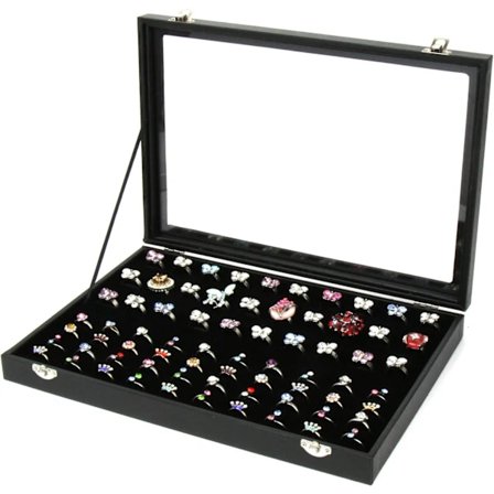 Glaslåg 100 Ringæske - Smykke display Opbevaringsboks, Bakke, Etui, Organizer - Ringæsker til Smykker - Øreringeæske - Øreringe Organizer - Manchet...