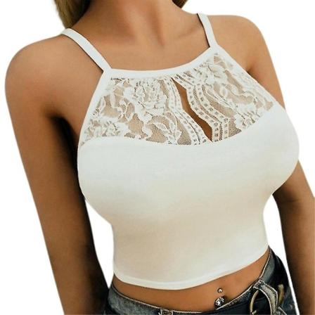 Kvinner Lace Keyhole Cami Stretch Half Camisole T-skjorte Bralette Topper 2XL Hvit 2XL White