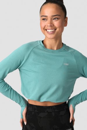 ICANIWILL - Define Cropped Adjustable Long Sleeve Mineral Green - Dames - sportkleding van ICIW