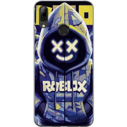 Yhteensopiva Puhelinkuori Huawei Huawei P smart 2019 Sinikeltainen Roblox-hupparihahmo, jossa on minimalistinen neon-tyyli ja verkkokasvot, nykyaikain