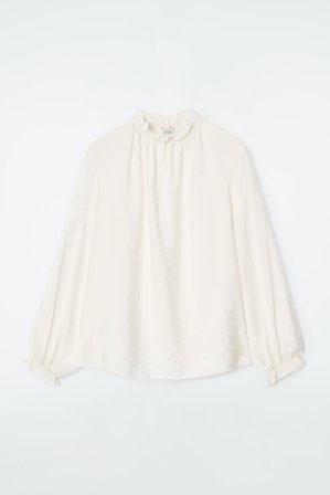 COS Women's Ruffled High-Neck Blouse in Beige