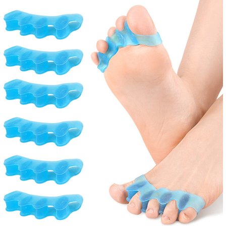 6x Silikon Tåspridare för Hela Foten - Spridare för Hallux Valgus, Hammartår & Knölar - Blå