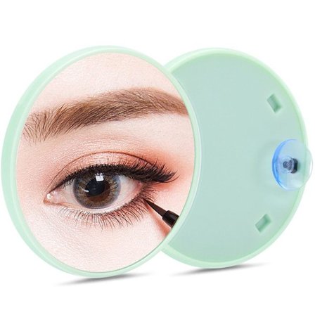 To-delt makeup spejl - 15x forstørrelse - sugekop - rund form - egnet til barbering, øjenbrynsformning osv. - grøn - 9*9*1 cm