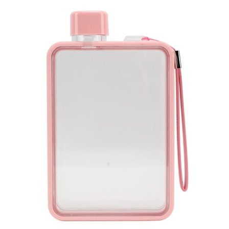 Flat Vannflaske Plast Lekkasjesikker Transparent Firkant Bærbar A5 Papir Vannflaske 380ml Rosa