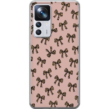 Kompatibelt Mobilskal till Xiaomi Xiaomi 12T Leopard båge rosetter mönster rosa bakgrund leopard print bågar söta mode flickaktig retro design mö