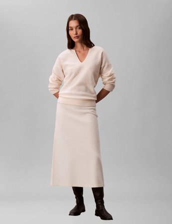 Calvin Klein Boiled Wool Midi Skirt - Cream - L