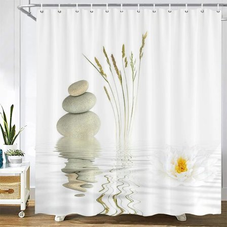 Suihkuverho kivikuviolla, pestävä kangasverho koukulla, koristeellinen kylpyhuoneen verho, kivet, 3D-suihkuverhot L180xK200cm