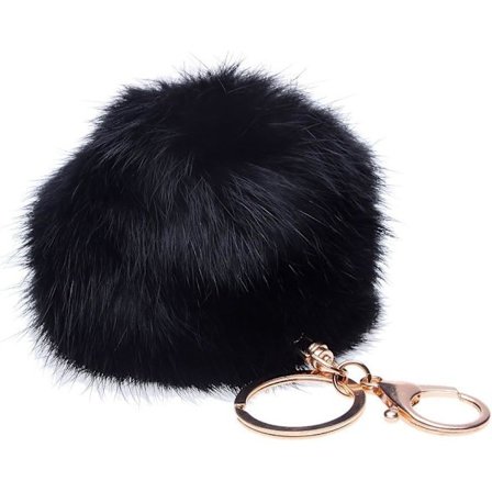 Furry Pompom Nyckelring, Mjuk att Ta på (Svart)