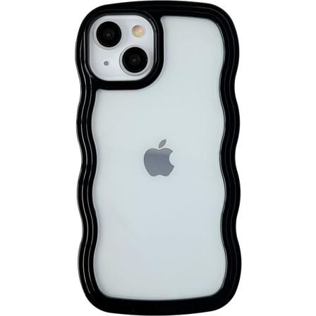 Söt lockig vågramform stötsäker mjuk kompatibel med iPhone-fodral (svart, iPhone 13 Pro Max)
