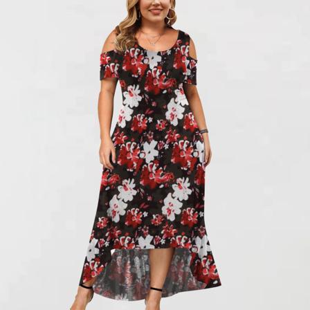 Plus Size Dam Klänning Sommar Print Blomstertryck Casual O