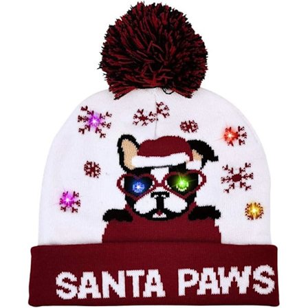 LED-nissehue, oplyst nissehue unisex strikket hue feriehue med hundetryk til fest