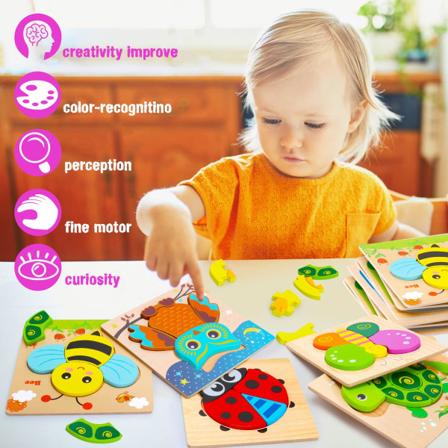 Puupalat, El inten Muotoiset Pienille Lapsille Sopivat Palapelit, Montessori-Lelut, Oppimiseen Sopivat Koulutuslelut Pienille Lapsille Varhaisen 