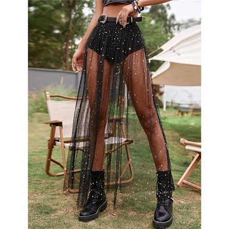 2 i 1 Galaxy Mesh Kjol Maxikjol SVART SS