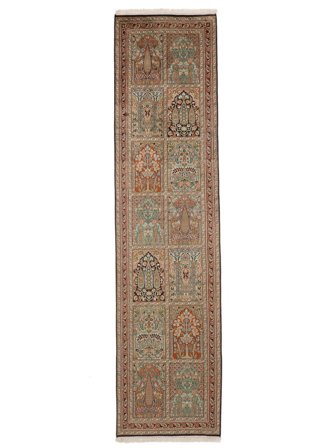 79X314 Tapis D'orient Cachemire Pure Soie De Couloir Marron (Soie, Inde)