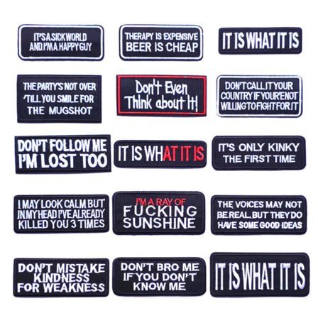 15 stofflapper med morsomme tekster og sitater påstrykningslapper