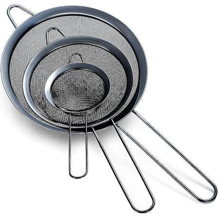 3-delt sæt af fintmasket si, melsigte til bagning, rustfrit stål clander, matcha sort te si, sovsseparator, pasta si colanders