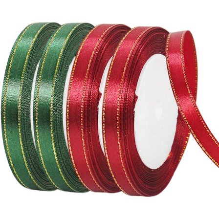 4 ruller burgunder rød, mørkegrønt bånd 10mm for julegave W