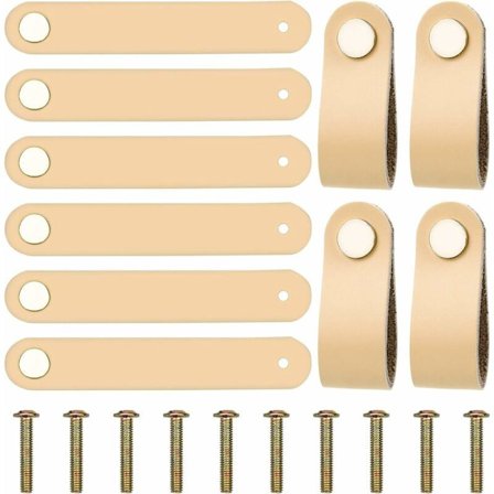 10 st läderhandtag för lådor, PU-läderhandtag för möbler med skruvar för möbler, kök, badrumsskåp