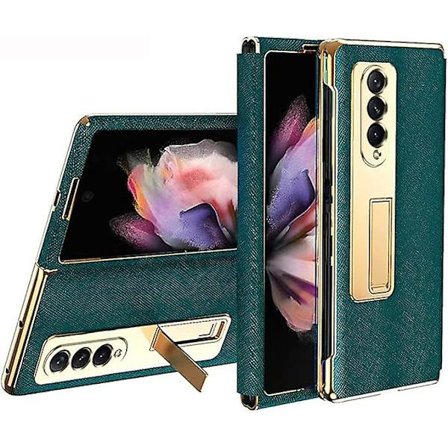 SBSG Fodral för Samsung Galaxy Z Fold 3 Lyxigt Läder Hybrid Plätering PC med Stativskydd Stötsäkert Skyddande Vikbart Fodral för Samsung Galaxy Z Fold