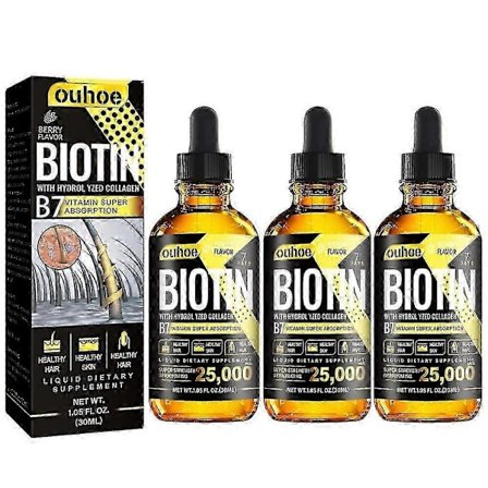 3x Biotin Hårväxtolja Vitamin B7 Hår Essentiell Oljebehandling Förebygger Förlust Återställare Essentiell Olja 30ml
