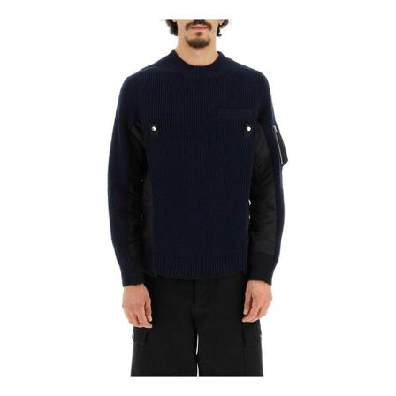 Sacai Round-neck Stickat blå, Herr Stickade tröjor, Herr, Storlek: M