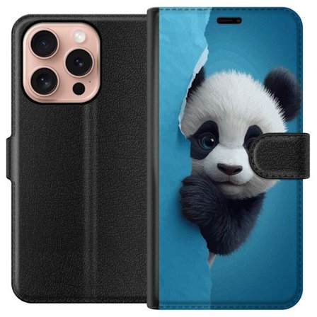 Yhteensopiva Lompakkokotelo Apple Apple iPhone 16 Pro Söpö panda, joka kurkistaa paperin läpi pehmeässä 3D-kuvituksessa