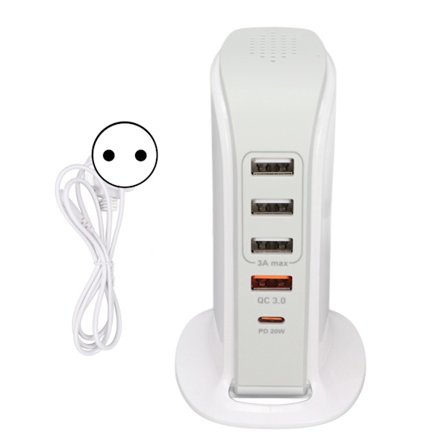 Telefonladestasjon Adapter USB Ladestajon Multiport Ladestajon Stativ Hurtiglading for Mobiltelefon EU-kontakt