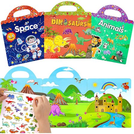 Gjenbrukbare vanntette klistremerkebøker leker for barn - 3 pakker klistremerkebøker for alder 3-6 år gamle gutter jenter småbarn Søte kreative 