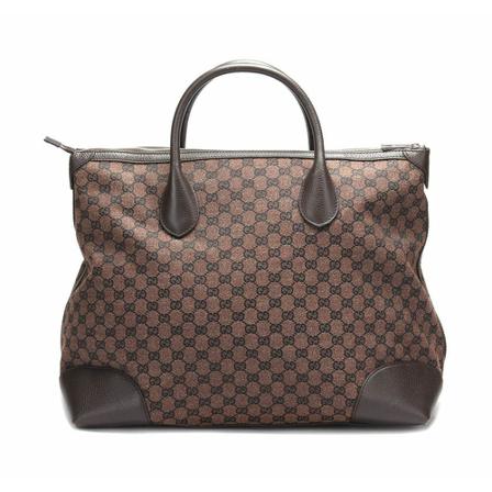 Gucci Vintage GG Denim Leather Trim HandTas , Bruin , Dames , Maat: ONE Size Vintage Tassen