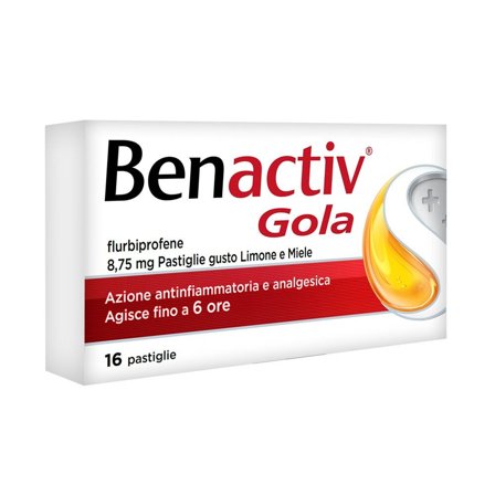 Benactiv Gola per il Mal di Gola 16 Pastiglie Gusto Miele e