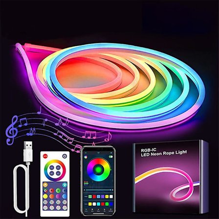 Diy Neon med RGB, LED Neon, med Bluetooth-synkroniseringsfunktion, lämplig för RGB-listbelysning av sovrum, vardagsrum