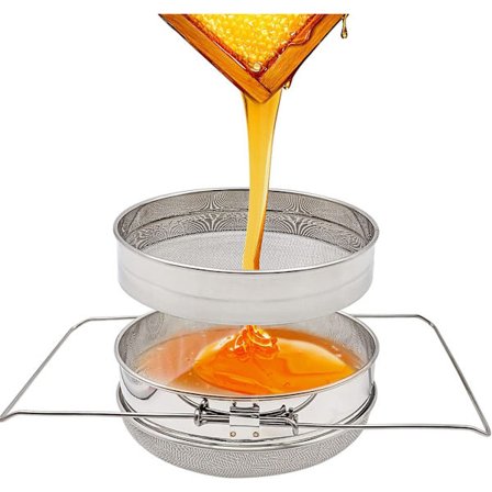 Honningfilter, rustfrit dobbelt honningsi, honningsi med justerbart håndtag til biavl biavl