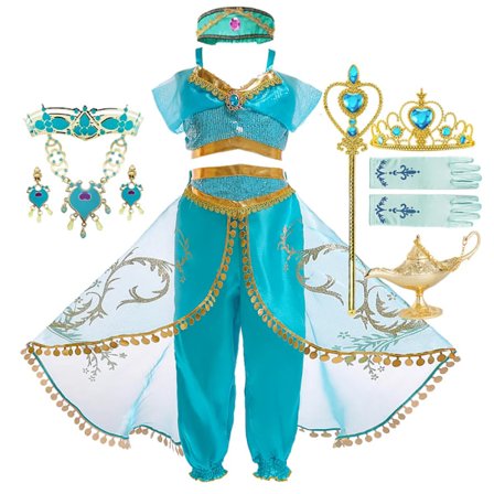 Flickor Jasmine Klänning Aladdin Prinsessa Magisk Lampa Karneval Festkläder Vestidos Halloween Fest Cosplay Klänning