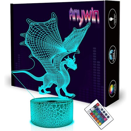 Dragon 3D nattlampa, drake leksaker för pojkar drake nattlampa