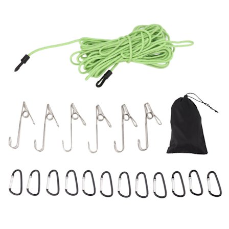 Multifunktionel Camping Snor med 12 Karabinhager og 6 Metalklædningsstifter