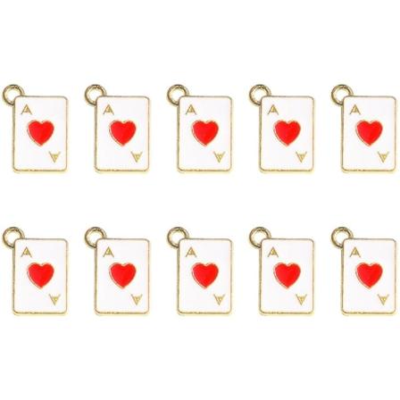 10-osainen metalliemalipelattu korttikorvakorun riipus DIY-kaulakoru rannekoru korvakoru korujen valmistus riipus (1.50X1.10X0.20CM, punainen)