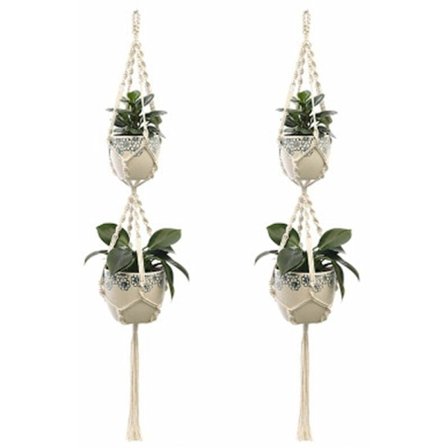 2 kpl Makramee-kasviruukkuja Sisä- ja ulkokäyttöön Ripustettava ruukku Kori Puuvillaköysi Käsinkudottu kukkaruukun verkko, tyyli 5