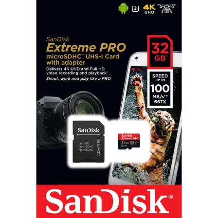 Sandisk Extreme Pro - Flashminnekort (microSDXC til SD-adapter inkludert) - 32 GB - A1 / Video Class V30 / UHS-I U3 - 667x - microSDHC UHS-I