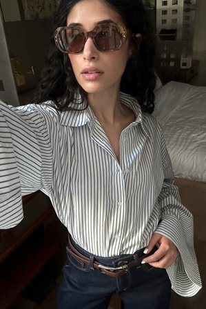 NA-KD Wide Sleeve Cotton Shirt - Skjorter - Stripe - EU 40