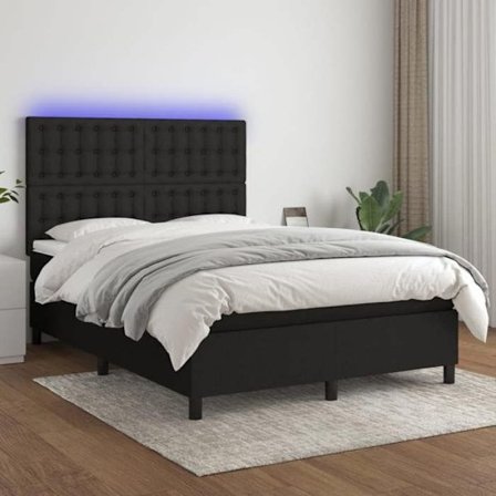 Maison Exclusive - Sengebund med lameller og madras samt LED Sort 140x190 cm Stof