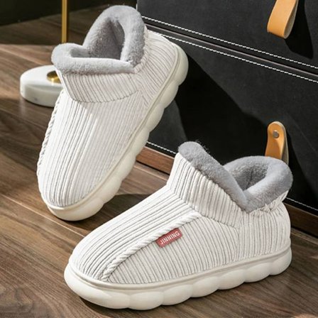 Tykk Platform Pelsede Hjemmesko Indendørs Udendørs Herre Bomuldssko Unisex Hold Varmen Fløjl Plys Ankel Sne Støvler Dame Hjemmesko B-Hvid 36-37