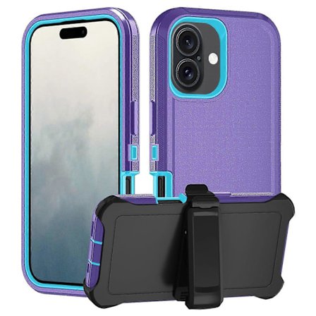 Til iPhone 16 Aftageligt Cover PC+TPU Mobiltelefon Cover med Bagklips Fodstøtte