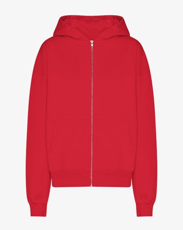 Organic Oversized Zip Hood - Scarlet Red