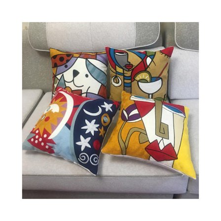 Set med 4 Picasso-kuddfodral 45x45 cm Bomull Linne Broderat