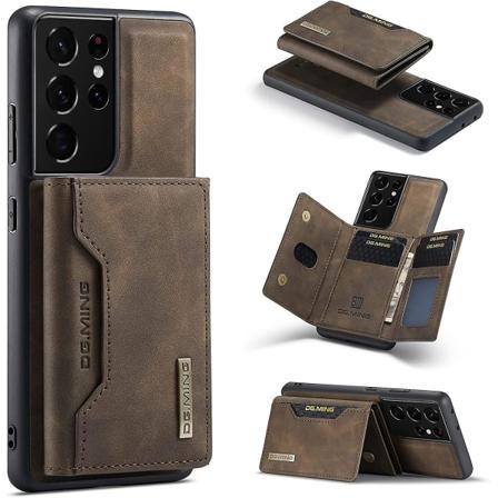 Magnetisk avtakbar skinnveske kompatibel med Samsung Galaxy S23 Ultra, med kortholder Kaffe